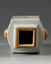 A Chinese Qianjiang-style famille rose square-section vase