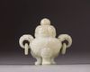 A Chinese pale celadon jade tripod censer and cover