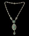 A SILVER GILDED NECKLACE WITH COLUMBIAN EMERALDS AND BAHRAINI PEARLS, MADE FOR THE MIDDLE EAST MARKET, 18TH CENTURY