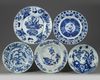 A group of five Chinese blue and white plates