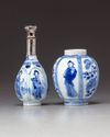 Two blue and white miniature vessels