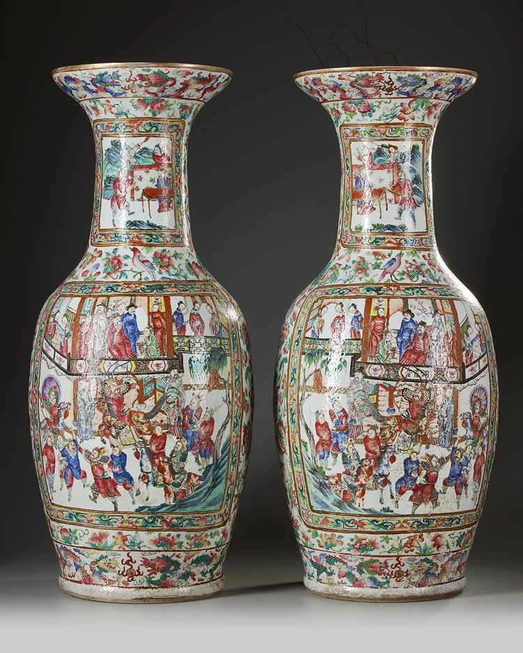Two large Cantonese famille rose baluster vases