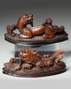 Two Chinese bamboo 'mythical beast' brush rests