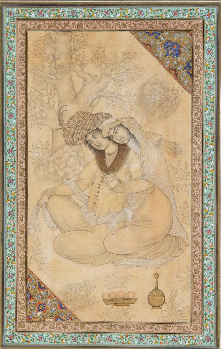A PERSIAN SEATED COUPLE MINIATURE,  20TH CENTURY