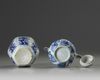 A Chinese blue and white moulded teapot and a hexagonal jar