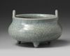 A Chinese grey crackle-glazed tripod censer