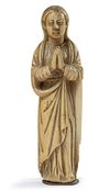 AN INDO-PORTUGUESE CARVED IVORY FIGURE OF THE VIRGIN, GOA,17TH-18TH CENTURY