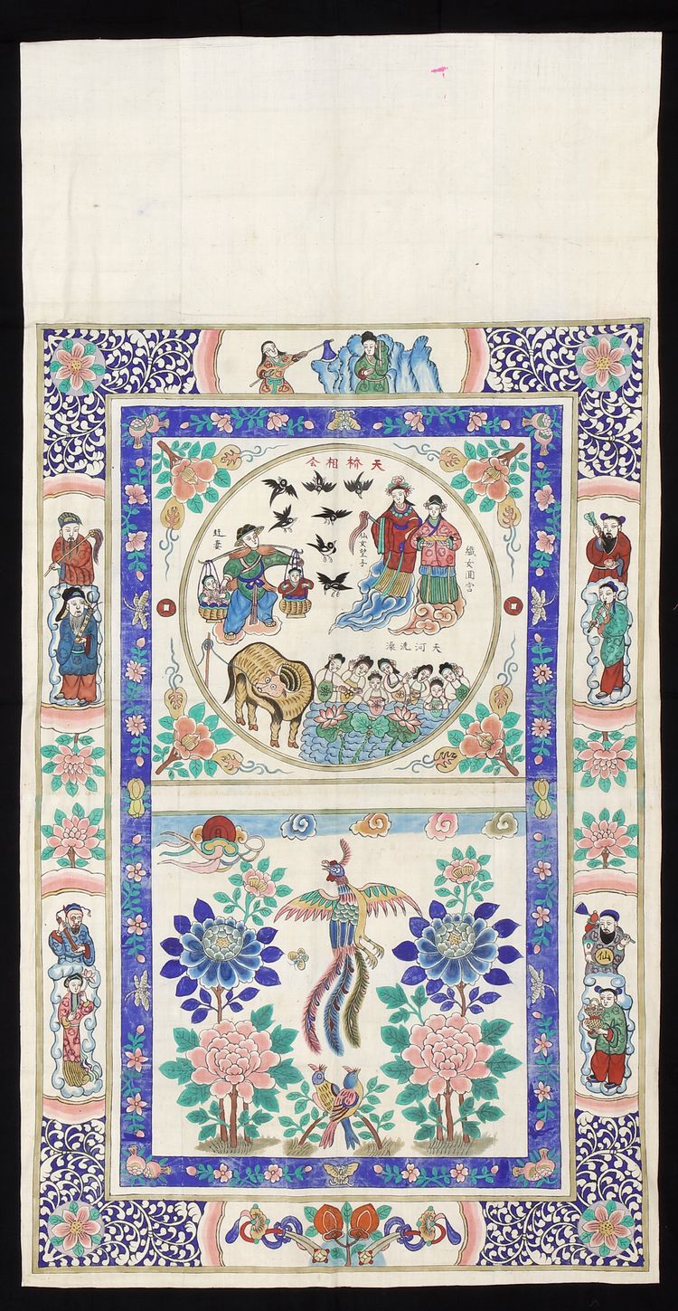 LARGE CHINESE PAINTING ON FABRIC, 19TH CENTURY