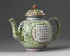 A CHINESE LIME-GREEN GROUND 'POETIC' TEAPOT