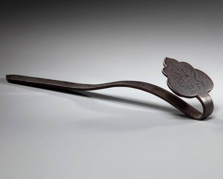 A FINE CAST-IRON AND SILVER-GILT BRONZE INLAY RUYI SCEPTER, 18TH-19TH CENTURY