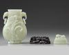 A Chinese pale celadon jade vase and cover