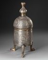 A SILVER INLAID BRONZE MAMLUK STYLE INCENSE BURNER,  20TH CENTURY
