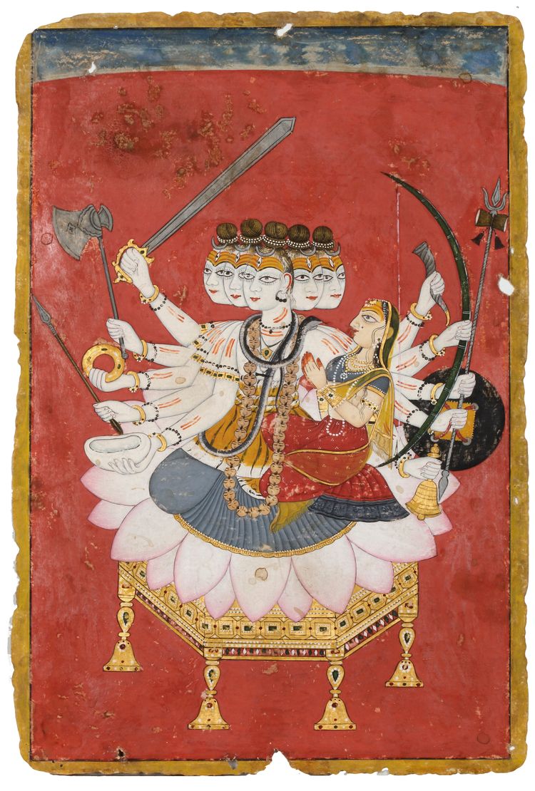 SHIVA SEATED WITH HIS CONSORT ON A LOTUS THRONE, CIRCA 18TH CENTURY