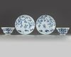 Two pairs of Chinese blue and white 'Three Friends of Winter' ogee bowls and plates