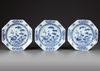 THREE CHINESE BLUE AND WHITE OCTAGONAL DISHES, 18TH CENTURY