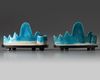 A pair of Chinese turquoise-glazed mountain-form brush rests