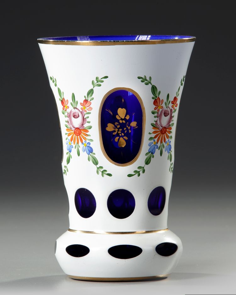 A BOHEMIAN OVERLAY CUT GLASS GOBLET, EARLY 20TH CENTURY