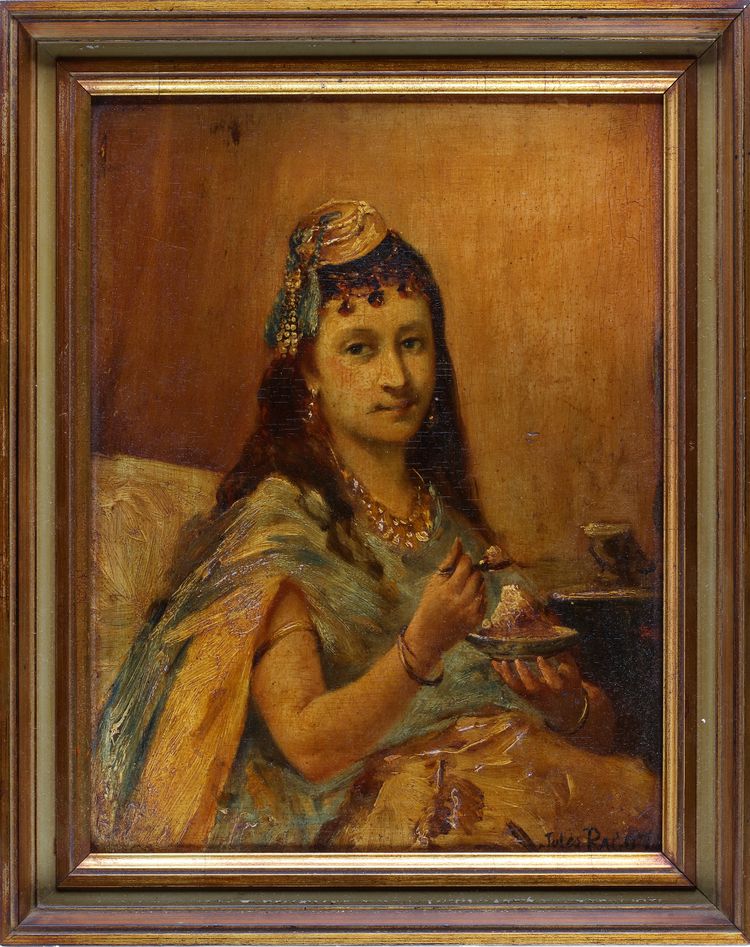 JULES FÉLIX RAGOT (1835-1912), A WOMAN EATING HER DESSERT, OIL ON PANEL