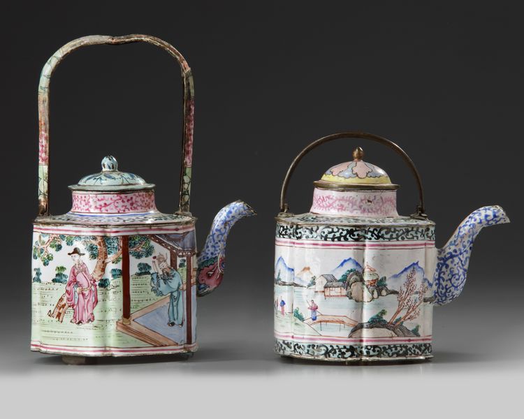 Two canton enamelled teapots