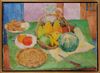 CHARLES KVAPIL (1884-1958), STILL LIFE WITH FRUIT AND CAKE ON A TABLE, OIL ON CANVAS