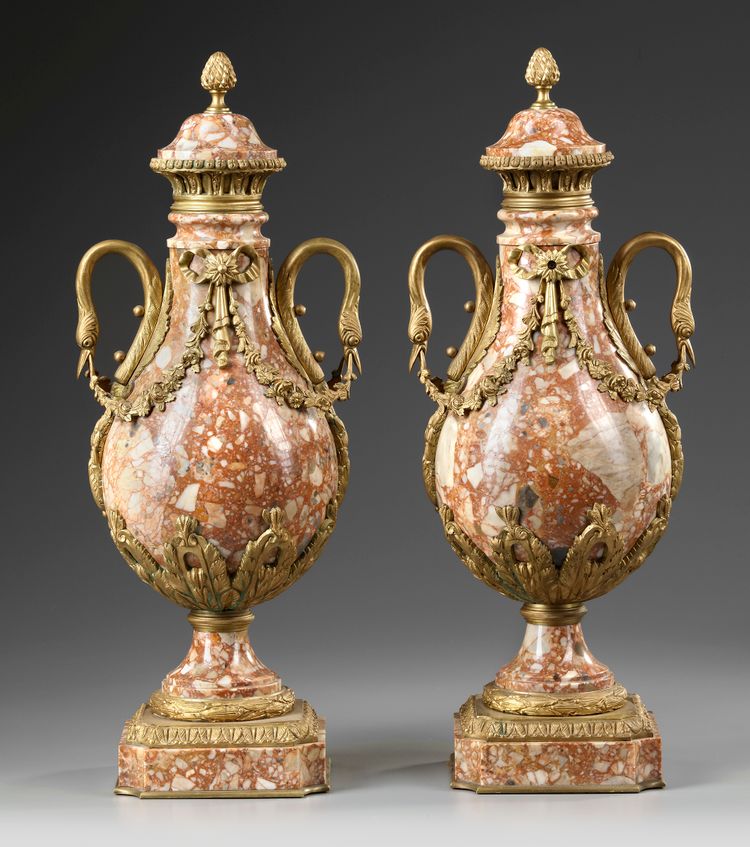 A PAIR OF MARBLE CASSOLETTES, FRANCE 19TH CENTURY