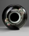 A RARE FAMILLE ROSE-DECORATED MIRROR-BLACK-GLAZED DOUBLE-GOURD VASE, CHINA, 18TH CENTURY