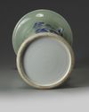 A Chinese celadon-ground blue and white and copper-red-decorated gu vase