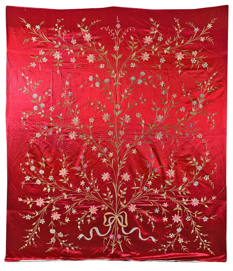 AN OTTOMAN RED SILK BEDSHEET, TURKEY, 19TH-20TH CENTURY