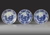 THREE JAPANESE KAKIMON-STYLE  BLUE AND WHITE DISHES, 17TH CENTURY