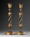 A PAIR OF KASHMIR LACQUERED WOOD CANDLESTICKS, 19TH CENTURY