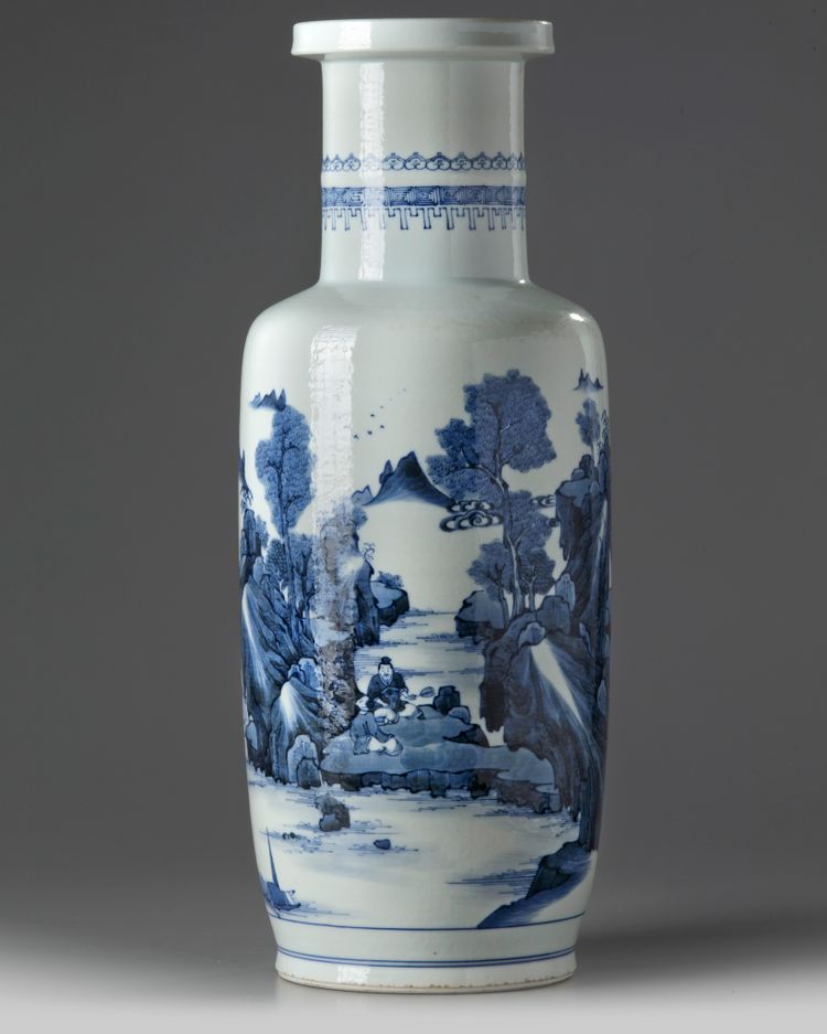 A Chinese blue and white rouleau vase
