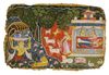 A LEAF FROM THE DISPERSED 'PALAM' BHAGAVATA PURANA: VASUDEV CROSSING RIVER YAMUNA WITH THE NEW BORN KRISHNA, THE NAAG (SNAKE) PROTECTING THE CHILD, INDIA, DELHI-AGRA AREA, CIRCA 1520-1540