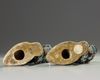 A pair aubergine and turquoise decorated Buddhist lions