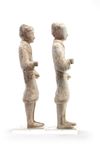 A pair of Chinese painted pottery standing soldiers