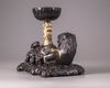 A Chinese zitan and gilt 'twin-qilin' joss-stick holder