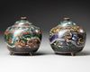 A PAIR OF JAPANESE CLOISONNE ENAMEL POTS AND COVERS, MEIJI PERIOD (1868-1912)