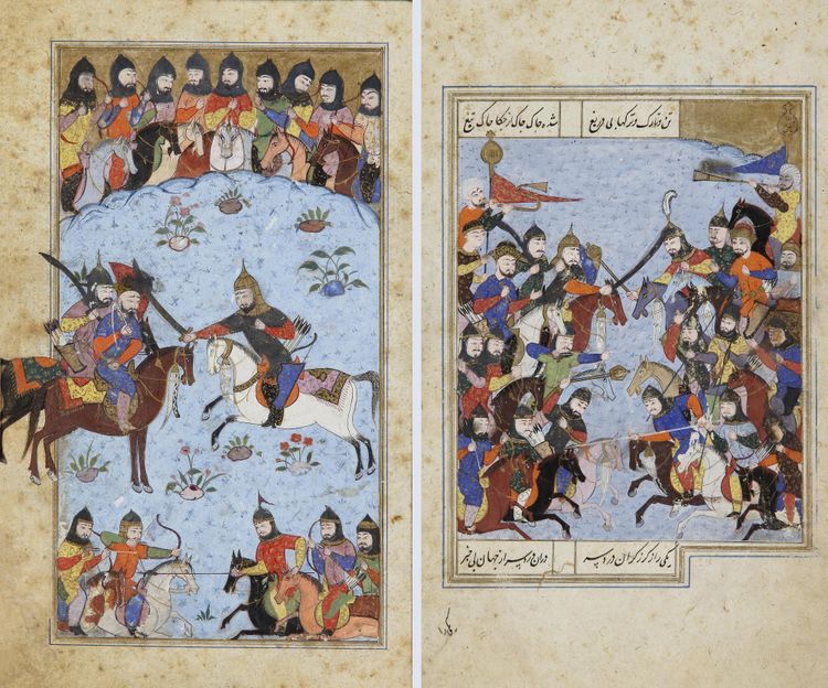 TWO SCENES OF SHAHNAMA MINIATURE ON PAPER, PERSIA 17TH CENTURY