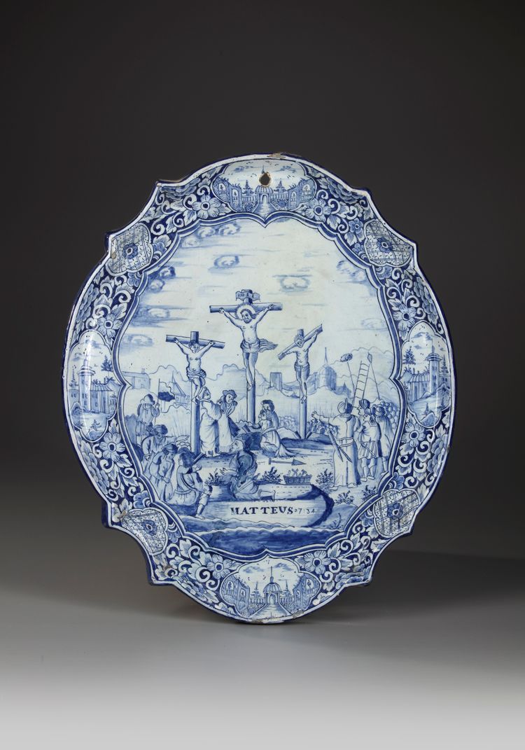 A LARGE BLUE AND WHITE DELFT PLAQUE, 2ND HALF 18TH CENTURY