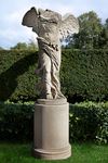 A LARGE AND IMPRESSIVE SCULPTED LIMESTONE MODEL OF THE SAMOTHRACE NIKE, LATE 20TH CENTURY