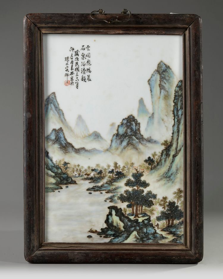 A Chinese enamelled landscape' plaque