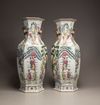 A pair of hexagonal famille rose vases
