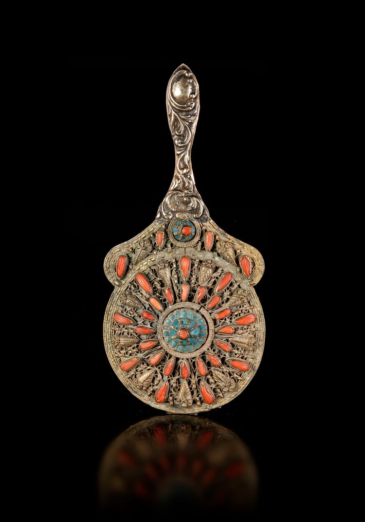AN OTTOMAN CORAL-INSET GILDED MIRROR, 19TH CENTURY