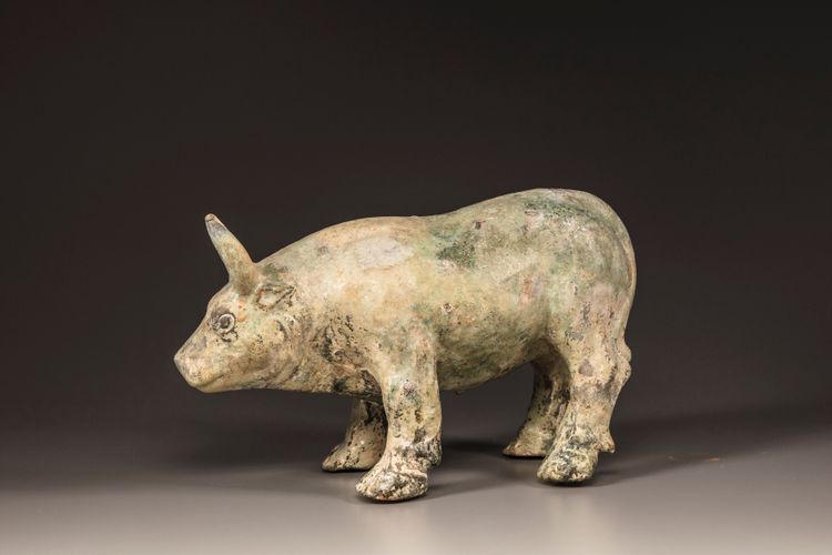 A green-glazed water buffalo