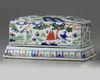 A Chinese wucai 'figural' box and cover