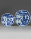 Two Chinese blue and white 'Romance of the Western Chamber' dishes