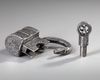 A SILVER INLAID METAL LOCK AND KEY, 20TH CENTURY