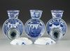 FIVE CHINESE BLUE AND WHITE 'CUCKOO IN THE HOUSE' CUPS AND SAUCERS, 18TH CENTURY