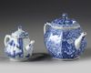 Two Chinese blue and white teapots and covers