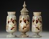 A SET OF HAND PAINTED, ENAMELLED  OPALINE VASES, 19TH CENTURY