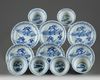 Six sets of Chinese blue and white cups and saucers